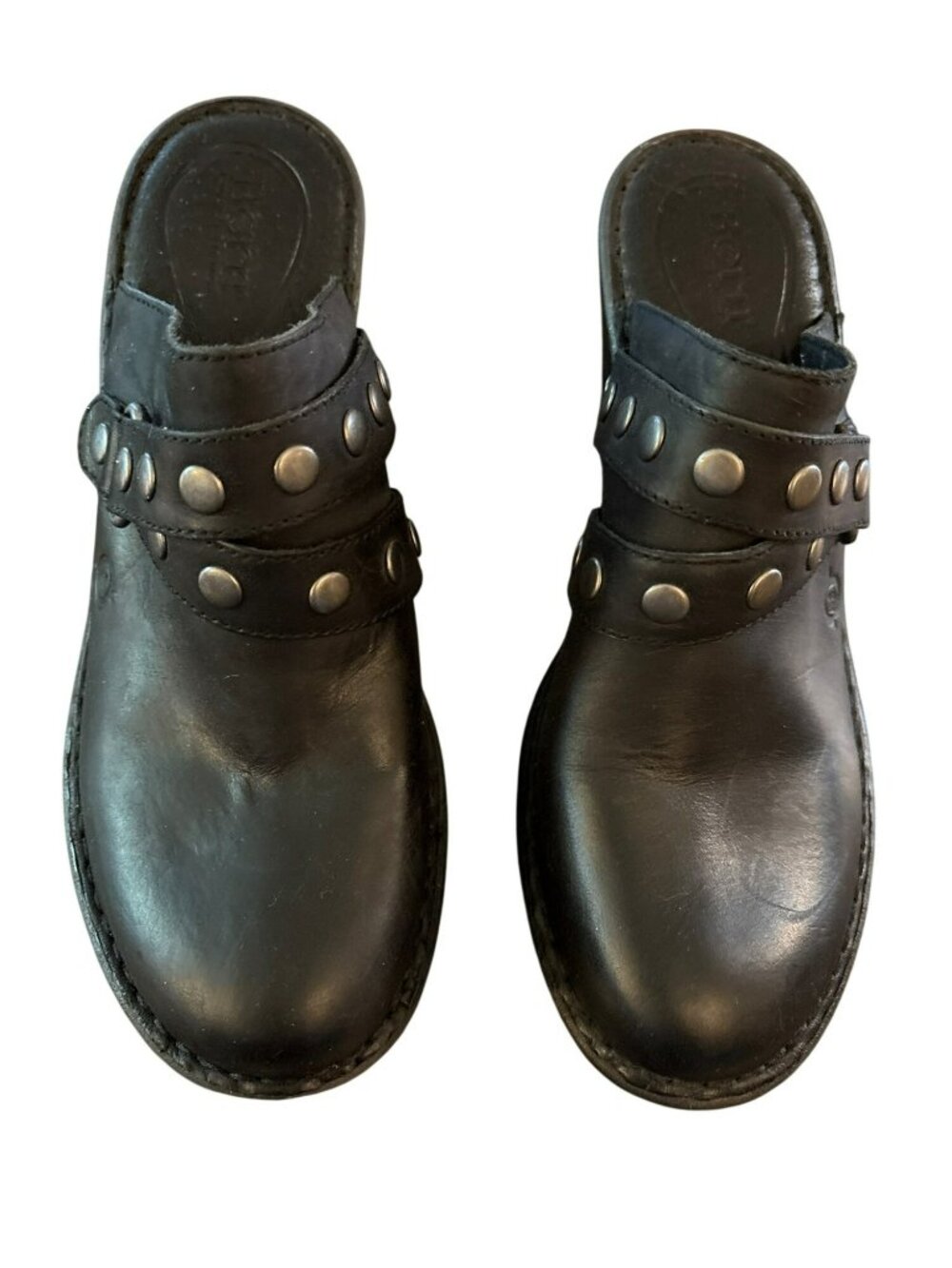 Vintage Børn Black Leather Studded Mule Heels  Size 10